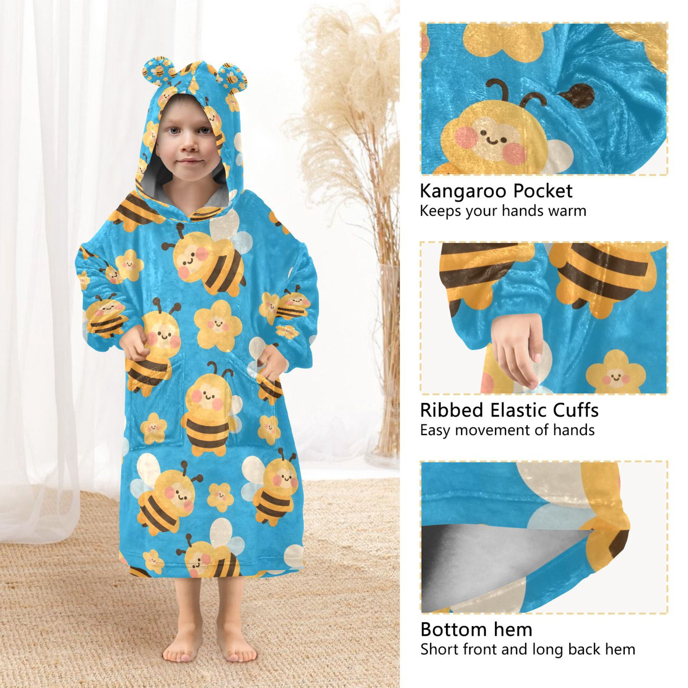 joogoo Wearable Blanket Hoodie for Bees Cute Oversized Sherpa Hooded 3-14 YR M