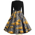 thumbnail image 5 of Halloween Dresses for Women Castle Witch Hat V Neck Hepburn Cocktail Funny Dress Long Sleeve 1950s Classic Vintage Dresses with Belt M, 5 of 5
