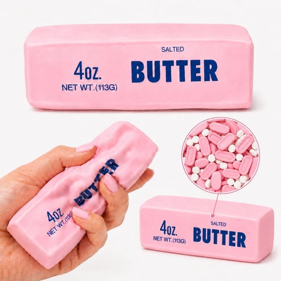 Crunchy Butter Squishy, Soft Squeeze Sensory Fidget Toy with Crunchy ASMR Texture, Butter Stick Stress Relief Toy, Fun Novelty Gift for Kids Teens and Adults(Pink)