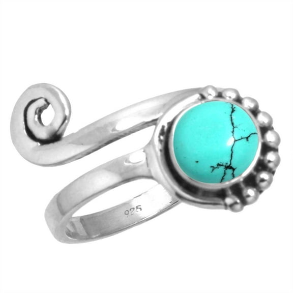 925 Sterling Silver Turquoise Gemstone Handmade Adjustable Toe Ring