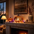 thumbnail image 5 of Halloween Pumpkin Ghost Bartender Figurine, 8.7-Inch Mini Bar Scene with Concealed Warm LED Lights, Hand-Painted Resin Ornament with Witch Hat Spiderweb Details for Nightstand Counter Window Display, 5 of 7