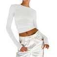 thumbnail image 2 of tarylea Going out Tops for Women Crew Neck Slim Fitted Crop Tops with Thumb Holes Long Sleeve Solid Color Tees Casual Trendy Cute Stretch Tops, 2 of 7
