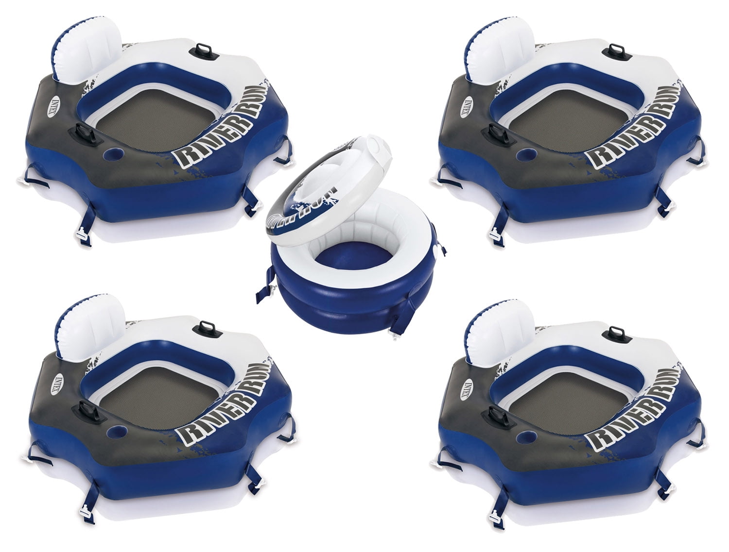 Four Intex River Run Connect Lounge Inflatable Floating Water Tubes and Cooler - Walmart.com