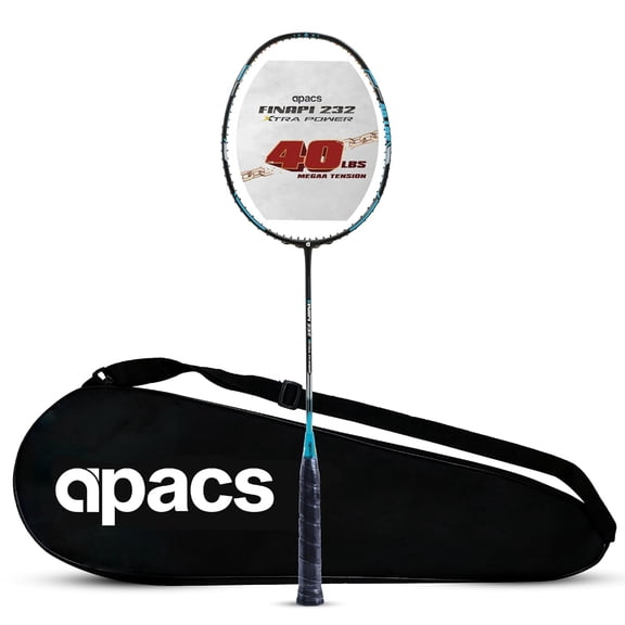 Apacs Finapi 232 Xtra Power 40 LBS, 100% Top Grade UHM Japanese Graphite Extra Strong Professional Unstrung Badminton Racket with Free Full Cover , Black & Blue