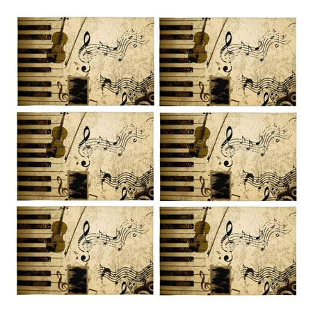 

MKHERT Vintage Musical Violin Piano and Music Notes Placemats Table Mats for Dining Room Kitchen Table Decoration 12x18 inch Set of 6
