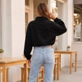 thumbnail image 7 of Womens Cropped Sweatshirt, Quarter Zip Pullover with Stand Collar, Drawstring Hem, Oversized Long Sleeve Tops for Fall Winter S, 7 of 7