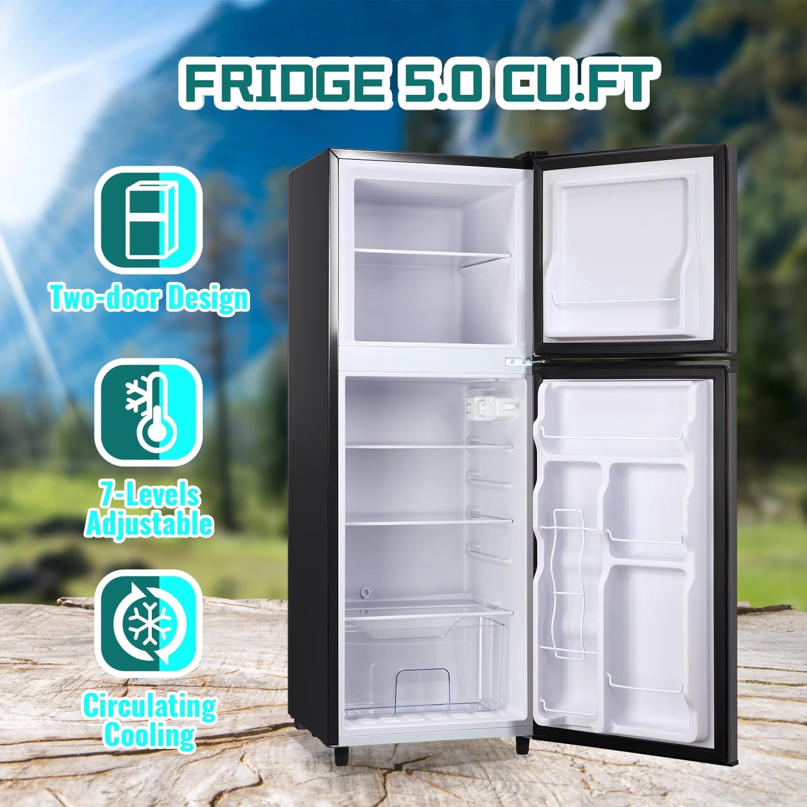 JIEJIA 5.0 Cu.Ft Apartment Size Refrigerators with Separate Freezer, 2 Door Refrigerator, Small Fridge with Freezer, Gray