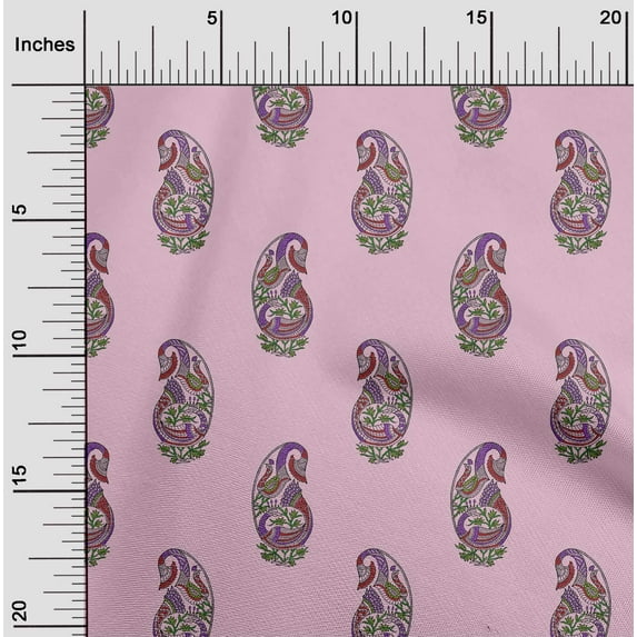 oneOone Cotton Silk Blush Pink Fabric Peacock Block Sewing Fabric By The Yard Printed Diy Clothing Sewing Supplies 42 Inch Wide