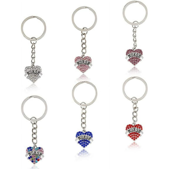 6Pcs Alloy Nurse Keychain Rhinestone Heart Keyring Nurse Gifts 75mm Appreciation Keyring Nursing Keychain Graduation Gifts for Nurse Doctor diy