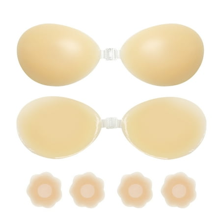 Nimiah Sticky Bra Adhesive Silicone Push Up Invisible Bra Backless Strapless Bra for Women with 2 pair Nipple Covers