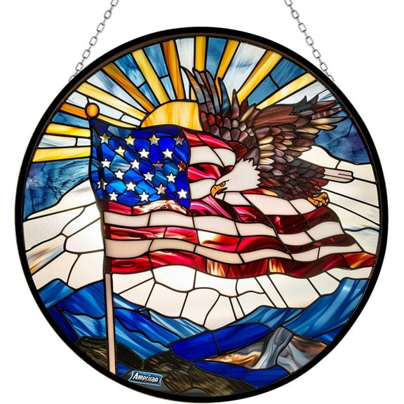 Personalized American Flag Suncatchers for Windows, Stained Glass Window Hangings,Hand-Painted Glass Panel Perfect for Home Décor