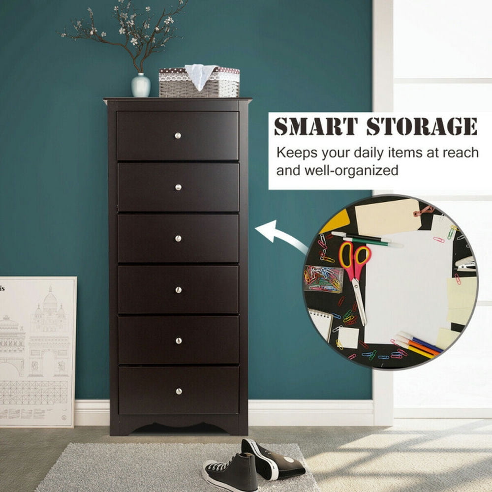 Finihen Storage Cabinet, Floor Cabinet, 6 Drawers Chest Dresser Clothes Storage Bedroom Furniture Cabinet, for Bathroom, Living Room, Bedroom, Kitchen, Brown