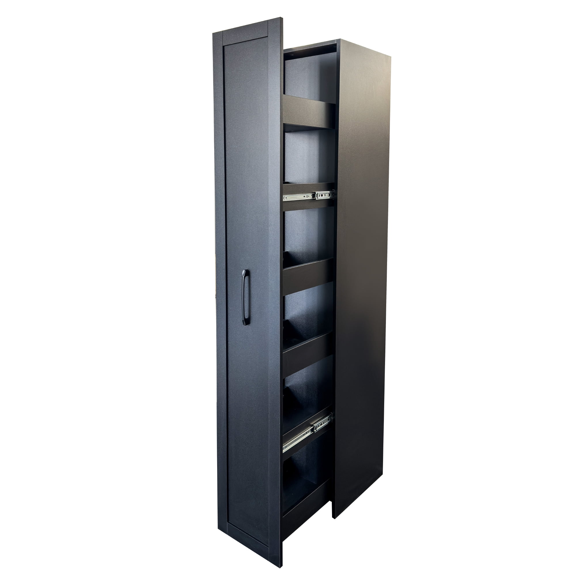 Leumius Narrow Storage Cabinet with Handle & Wheels, Wood Spice Rack Next to Fridge, Pantry Shelf for Kitchen Small Spaces Black