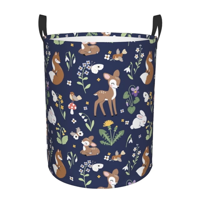 Fotbe Animals And Wildflowers Cesto de Ropa con Asas, Cesto Impermeable de Gran Capacidad, Bolsa de Lavado para Dormitorio, Cesto de Ropa con Ruedas y Asas-Small