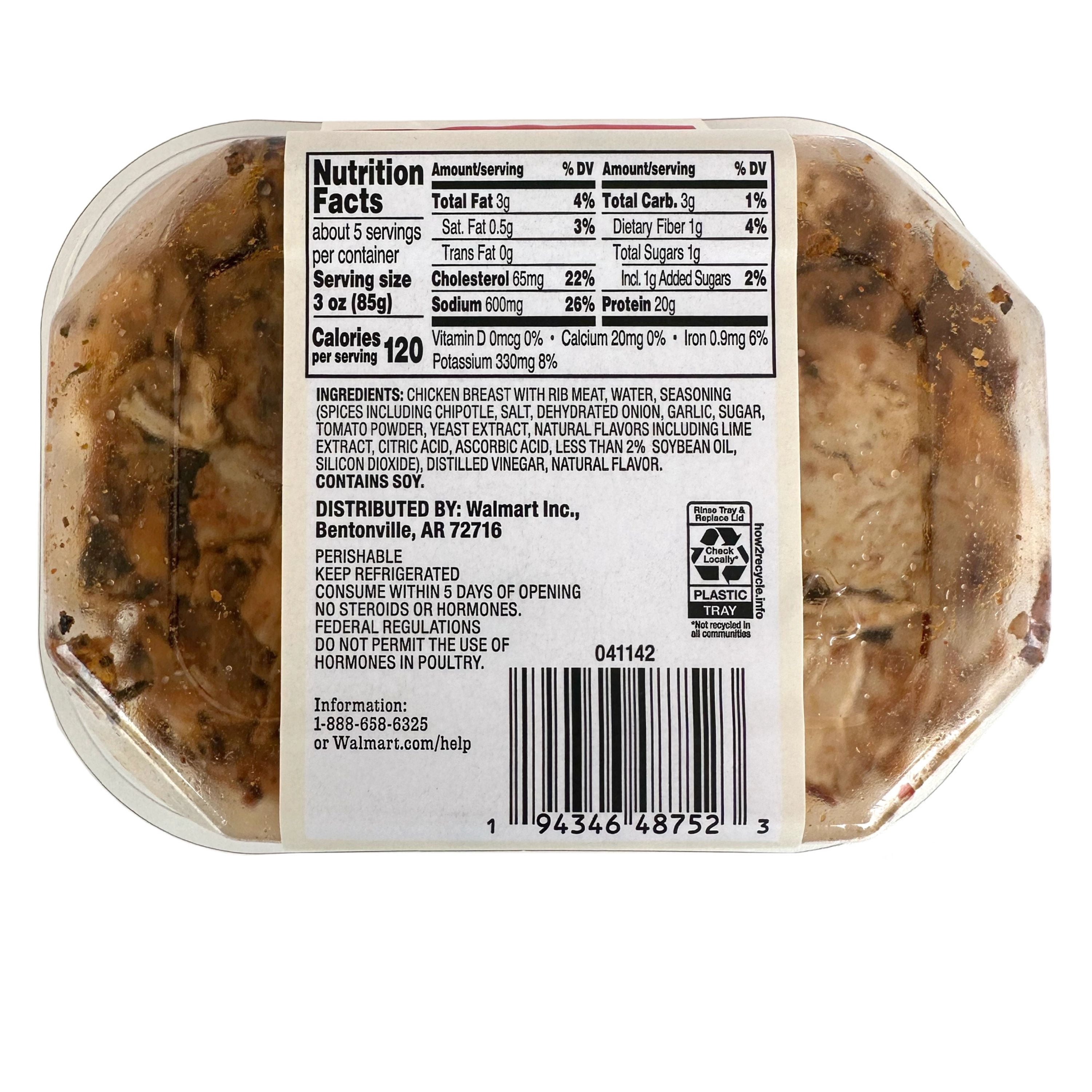 Marketside Fajita Seasoned Grilled Chicken, 16 oz, 20g of Protein, No Artificial Ingredients, Gluten Free (Refrigerated)