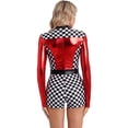 thumbnail image 5 of Mono de piloto de carreras para mujer, disfraz de Halloween, cosplay, tema de tablero de ajedrez, estampado de manga larga, pantalones cortos, mono de corredor, 5 of 5