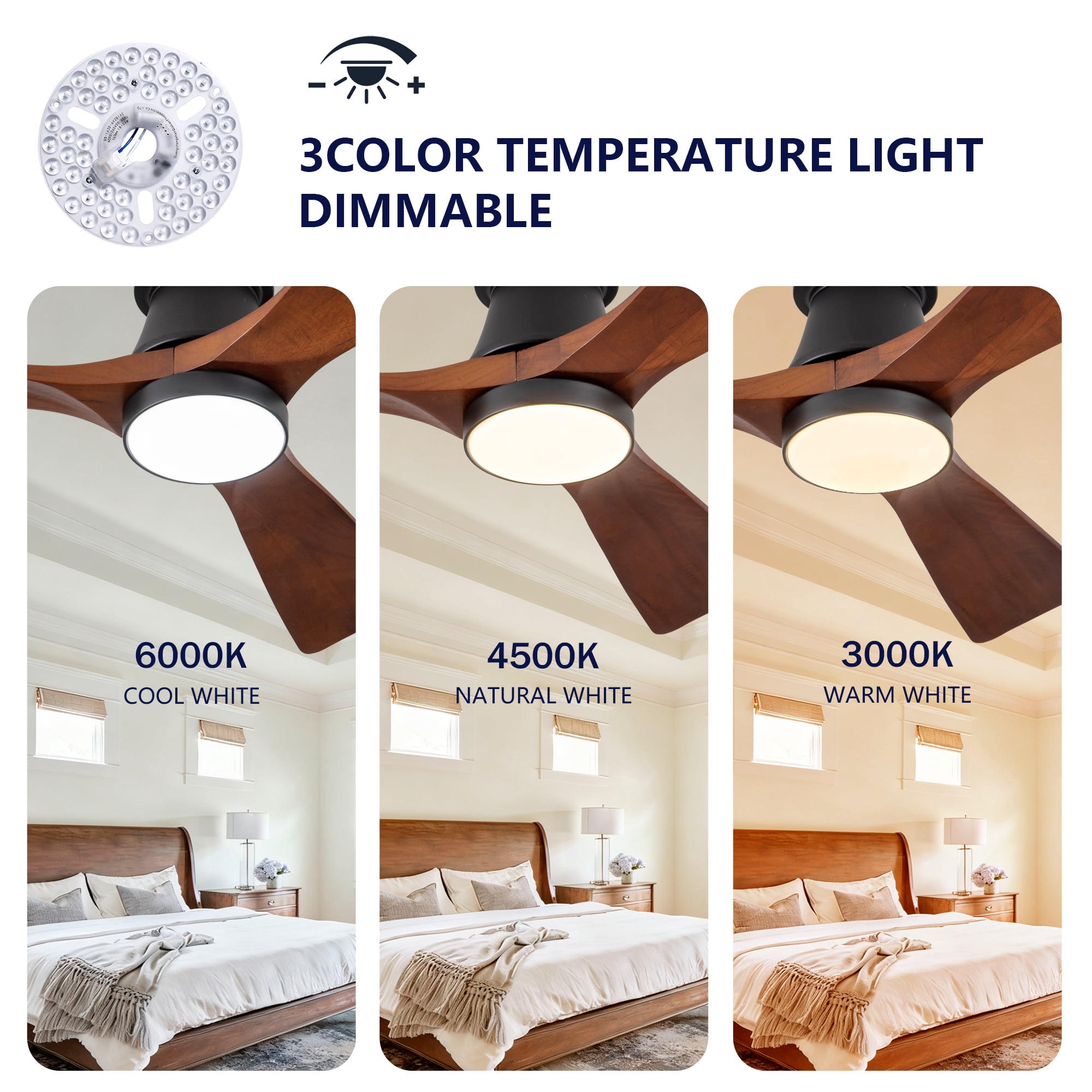 Ceiling Fan with Lights, 42 Inch Dimmable LED Reversible DC Motor Flush Mount Fan for Indoor Outdoor Bedroom, Black Dark Walnut