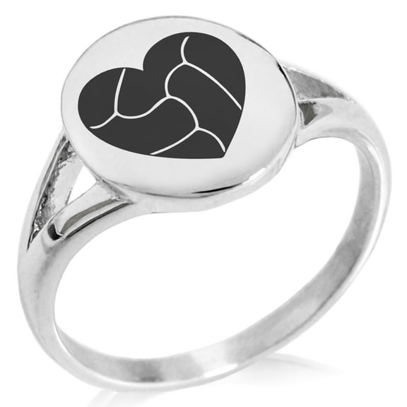 Stainless Steel Love Volleyball Heart Minimalist Oval Top Polished Statement Ring