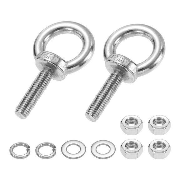 Uxcell M8 x 30mm Eye Bolt, 2Pcs 304 Stainless Steel Thread Lifting Ring Set, Silver
