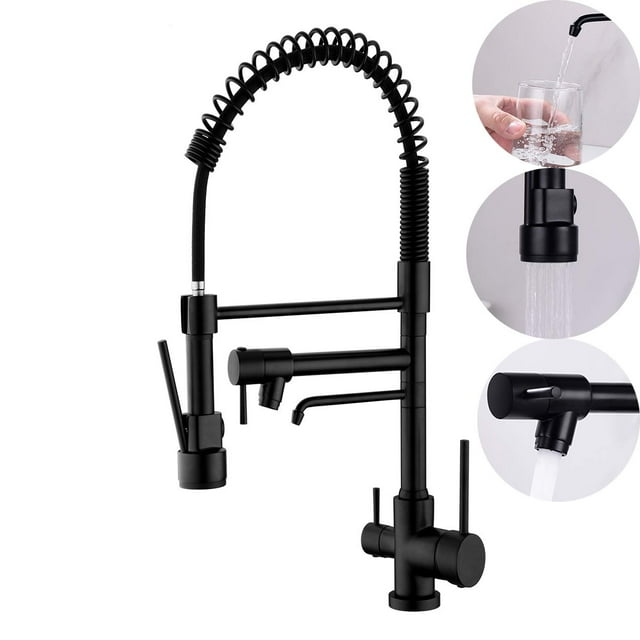 Delle Rosa Grifo De Cocina Grifo De Agua Potable De 3 Vías Grifo De Cocina Moderno Con Rociador Extraíble Grifo De Fregadero De Cocina De Doble Manija 3 En 1 Grifos Purificadores De Filtro De Agua De
