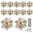 thumbnail image 1 of Christmas Glitter Artificial Poinsettia Flower Pattern 12Pcs Christmas Tree Flower Pattern Ornaments Xmas Party Decoration with 12Pcs Stems and Clips, 1 of 4