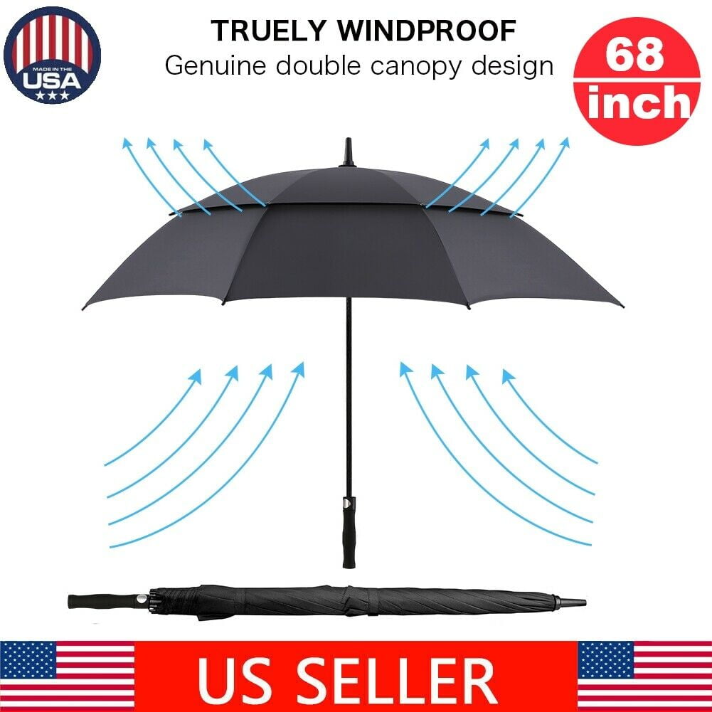 62" Auto Golf Umbrella Double Canopy Vented Windproof Carbon Fiber