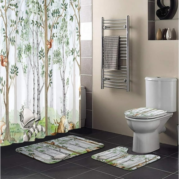 4 Pcs Winter Wonderland Shower Curtain Sets with Rugs Christmas Bathroom Set Home Bath Bathtub Decor Durable Curtains Mats for Bathroom 72 x 72 Inch