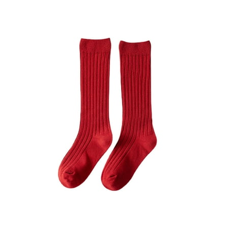 

Infant Baby Boy Girl Double Knit Knee High Plain Socks Solid Color Ruffle Long Tube Ribbed Uniform Anti-Slip Stockings