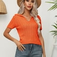thumbnail image 3 of SWSMCLT Women's Short Sleeve Sweater Soft Elegant Pullover Sweaters Top Summer V Neck Fashion Fall Acrylic Orange Small, 3 of 5