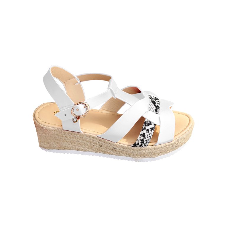 Women's Wedge Sandals Fashion Casual Non Slip Ankle Strap Boho Faux Leather  High Heels Dress Shoes (White,38) - Walmart.com
