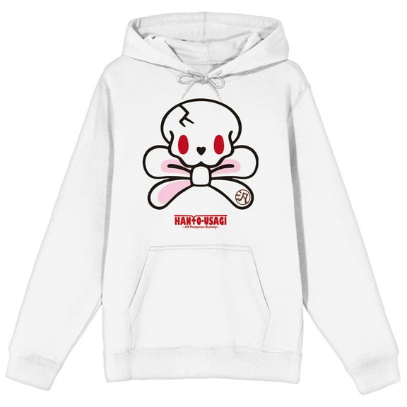 All Purpose Bunny Red Eye Skull Long Sleeve White Unisex Adult Hooded Sweatshirt-XXL