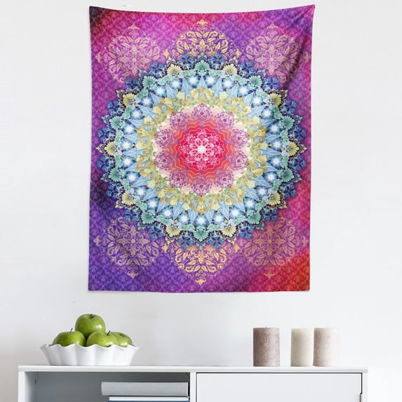 Mandala Tapestry, Arrangement with Geometric Zigzag Shape and Blossoming Flowers Bohemian Oriental, Fabric Wall Hanging Decor for Bedroom Living Room Dorm, 5 Sizes, Multicolor, by Ambesonne