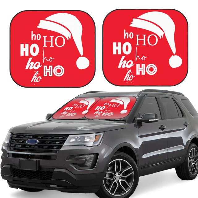 Lukts Saying Ho Ho Ho Print 2 Piece Car Sun Shade Windshield,Foldable Car Shade Front Windshield with Keeps Your Vehicle Cool-Large
