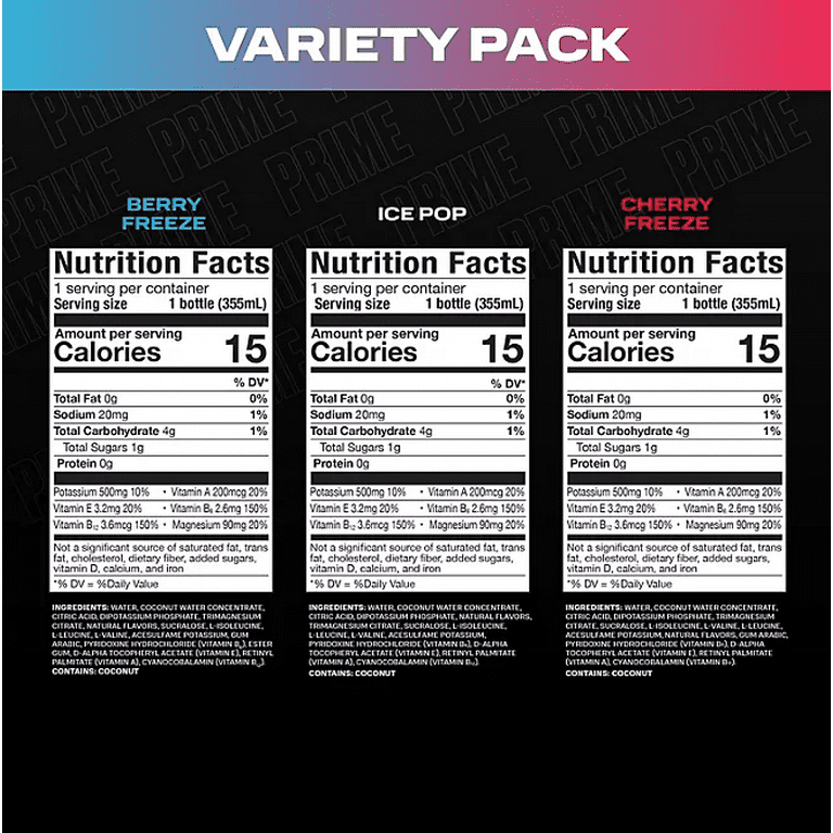 Prime Hydration Variety Pack, 24 Bottles, 12 fl oz Each, Berry