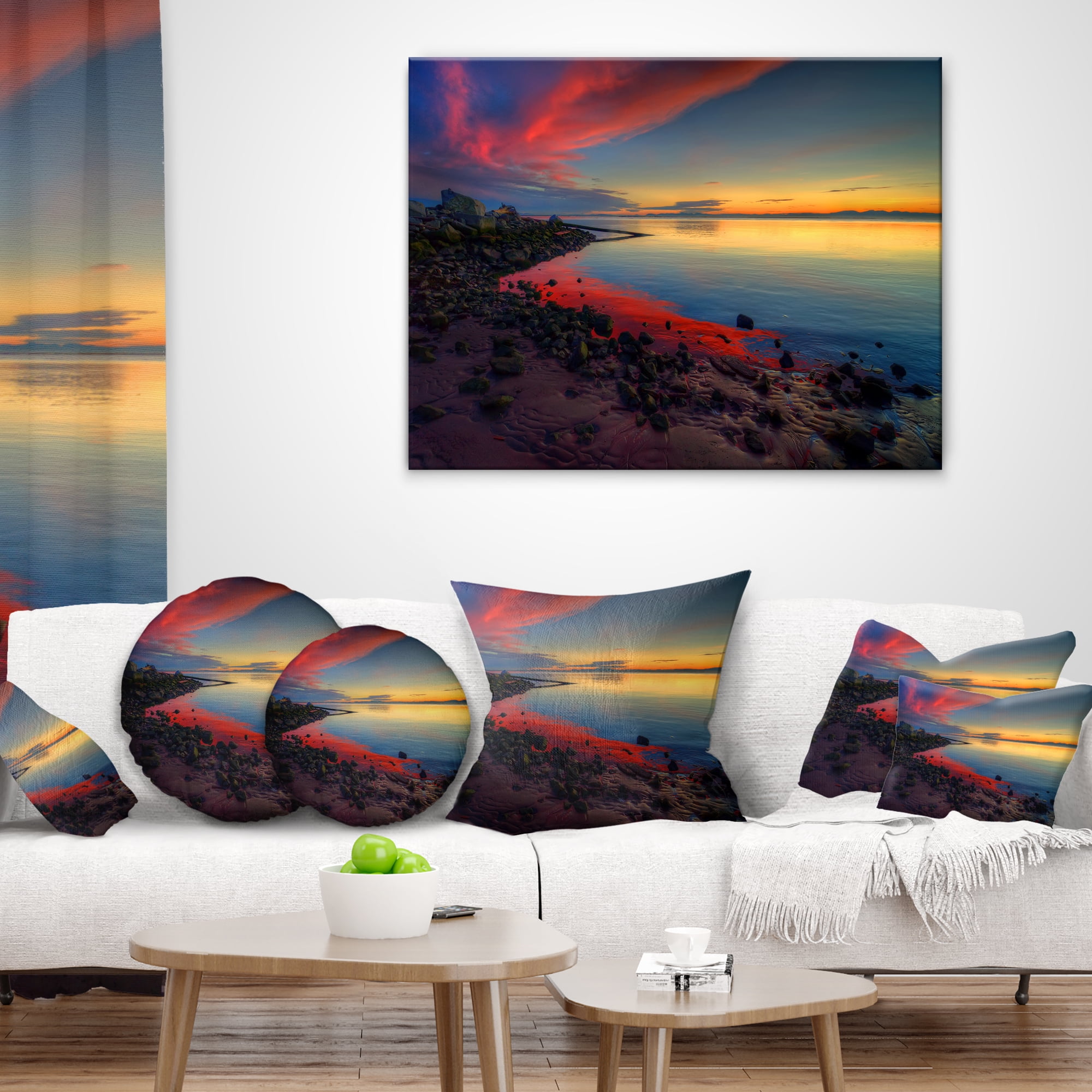 Designart Blasts of Color at the Sunset - Seashore Throw Pillow - 16x16
