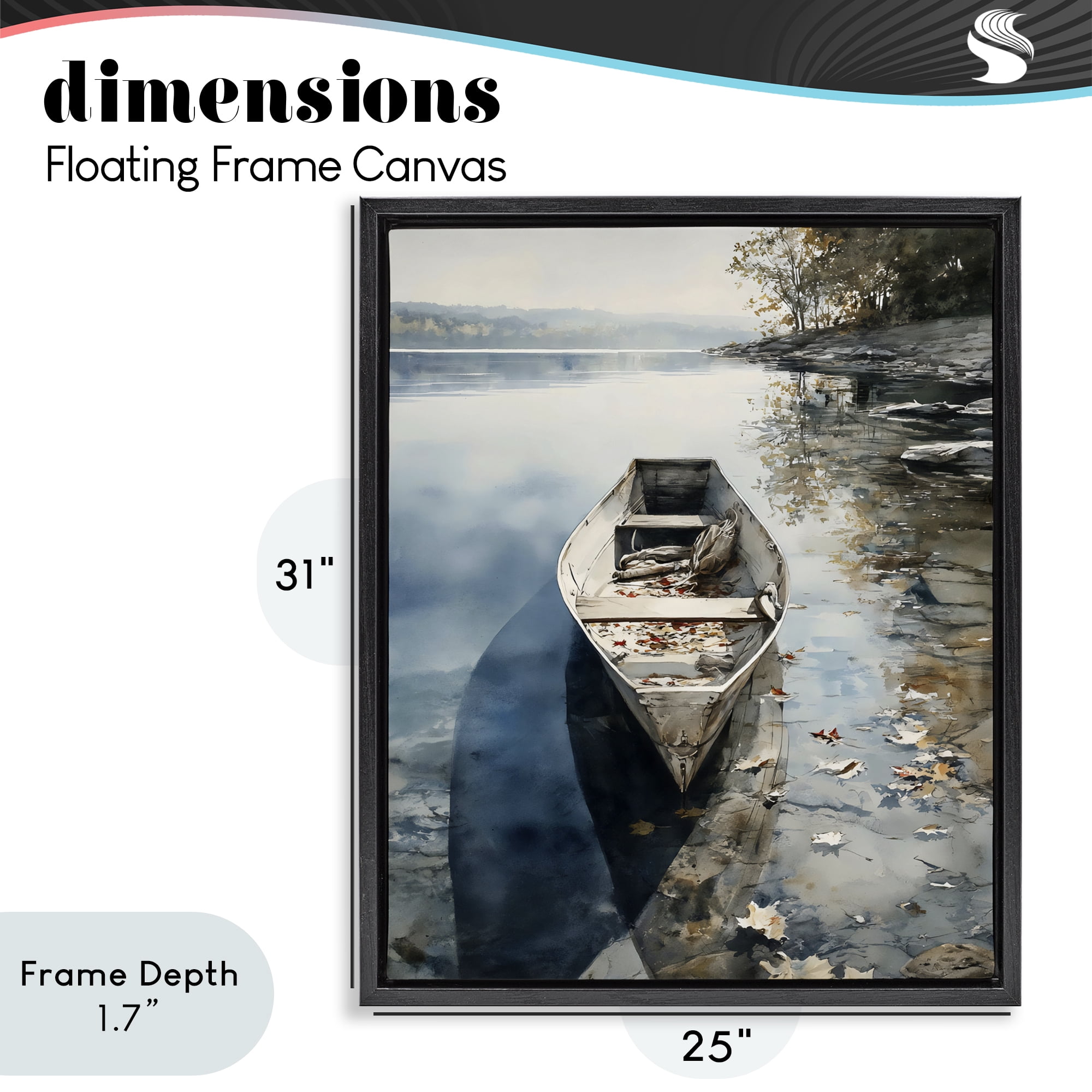 Stupell Industries Boat In The Fall Reflection Black Framed Floater Canvas Wall Art, design by Franklyn Gregory