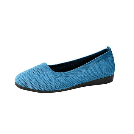 hopeusnice Clearance Women s Knit Slip On Flats Comfortable Breathable Ballerina Shoes Lightweight Soft Toe Oversized Walking Flat Shoes Sky Blue 38