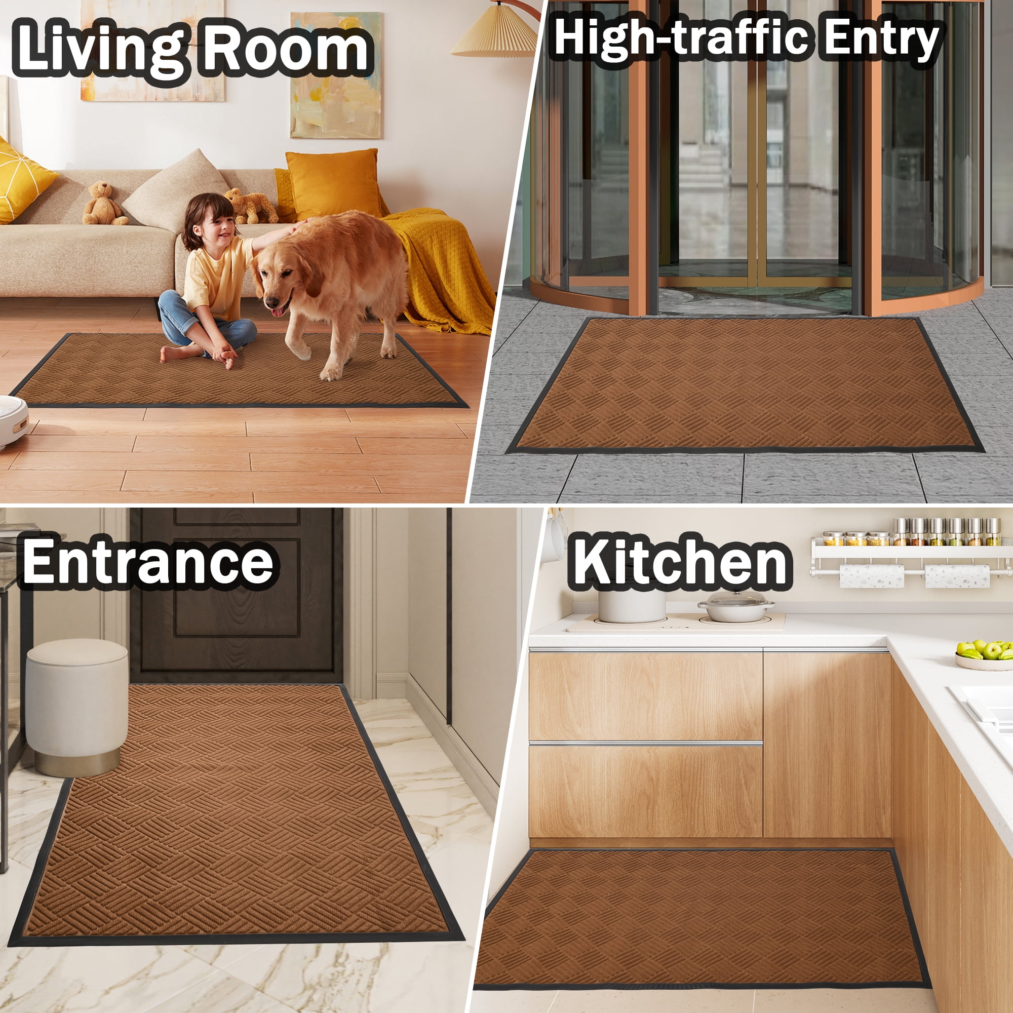WANLISELL 3 x 5 ft Anti-Slip Carpet Door Mat, Entrance Floor Doormat, Entry Carpet Indoor Outdoor Entryway Rug, Brown