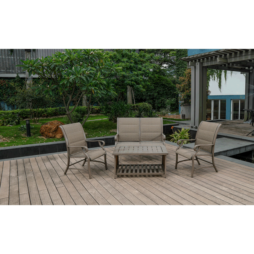 Veryke 4 Piece Patio Conversation Set Loveseat, 2 Chairs, Faux Wood Table, Patio Seating Chat Set for Garden, Backyard, Poolside - image 1 of 4