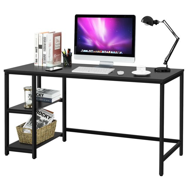 Gymax Bureau d'Ordinateur 55 Pieds' Table d'Étude Poste de Travail Maison avec Étagère Réglable Noir