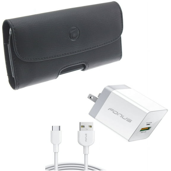 Case Belt Clip & 36W PD Home Charger for iPhone 15 Pro - Leather Holster Cover Pouch and Fast Type-C 6ft Long Cable USB-C Power Cord Z4G for iPhone 15 Pro (6.1")