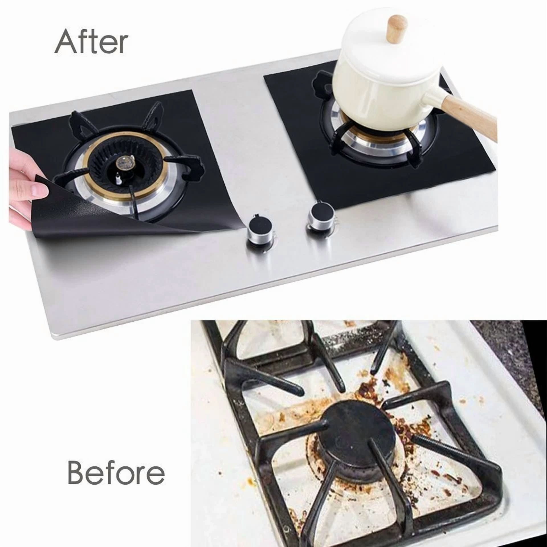 6X Reusable Non-Stick Black Gas Range Stove Top Burner Covers Protector Liner