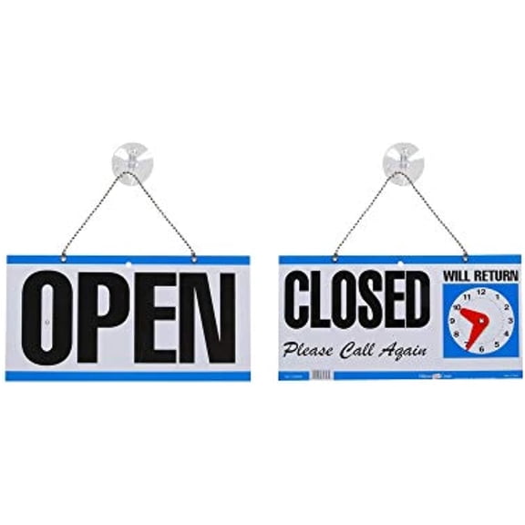 Hillman Group 848653 6 x 12 in. Plastic Two-Sided Open & Closed Sign with Clock White - - 3 per Pack 3 Piece