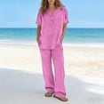 thumbnail image 5 of Womens Casual 2 Piece Sets V Neck Short Sleeve Button Top Elastic Waist Pants Matching Lounge Set 2026 Trendy Summer Outfits, 5 of 6