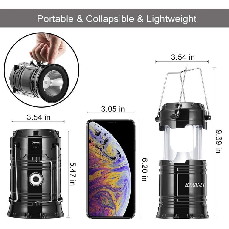 COB Lantern, Camping Solar Lanterns,Lantern Flashlights with Input/Output  Port, USB Rechargeable Emergency Lighting for Hurricane/Earthquake/Power  Outage 