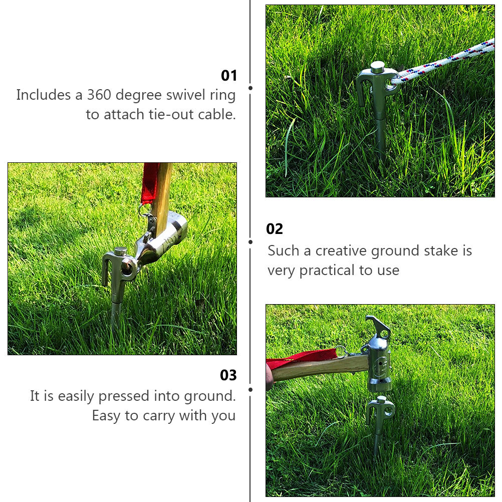 WEUVEB Stainless Steel Dog Tie Out Stake with 360 Degree Swivel Ring for Outdoor Camping and Tent Use