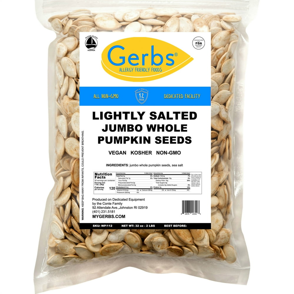 Jumbo Lightly Sea Salted Pumpkin Seeds In Shell by Gerbs 2 LBS. Top