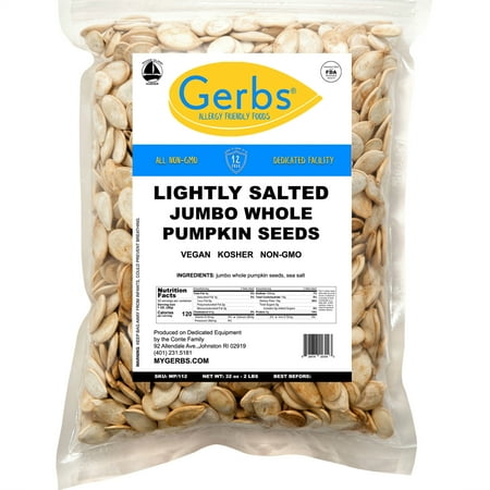 Jumbo Lightly Sea Salted Pumpkin Seeds In Shell by Gerbs - 2 LBS. - Top 14 Food Allergen Free & Non GMO - Vegan & Kosher