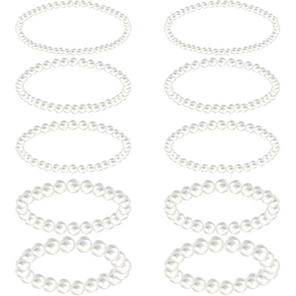 Cterwk 10 Pcs Faux Pearl Bracelets White Pearl Bracelet Stackable Stretch Beaded Bracelets Set for Wedding Party Daily