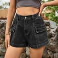 thumbnail image 2 of Uaswgudfs ​High-Waisted Jean Shorts for Women - Utility Pockets & Seam Detailing 3.5" Inseam Summer Style Black L, 2 of 7